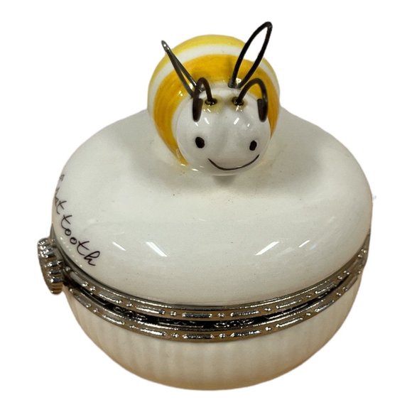 Vintage Small My First Tooth Smiling Happy Bee Ceramic Porcelain Box Jar 3” tall - Picture 2 of 5